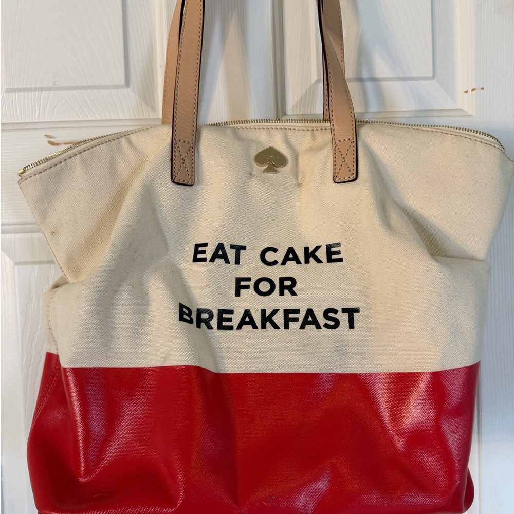 kate spade cream, red and tan 'Eat Cake For Breakfast' Tote